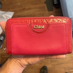 Chloe Zip Around Rose Genuine Leather Unisex Long Wallet 8 X 5 inches roughly